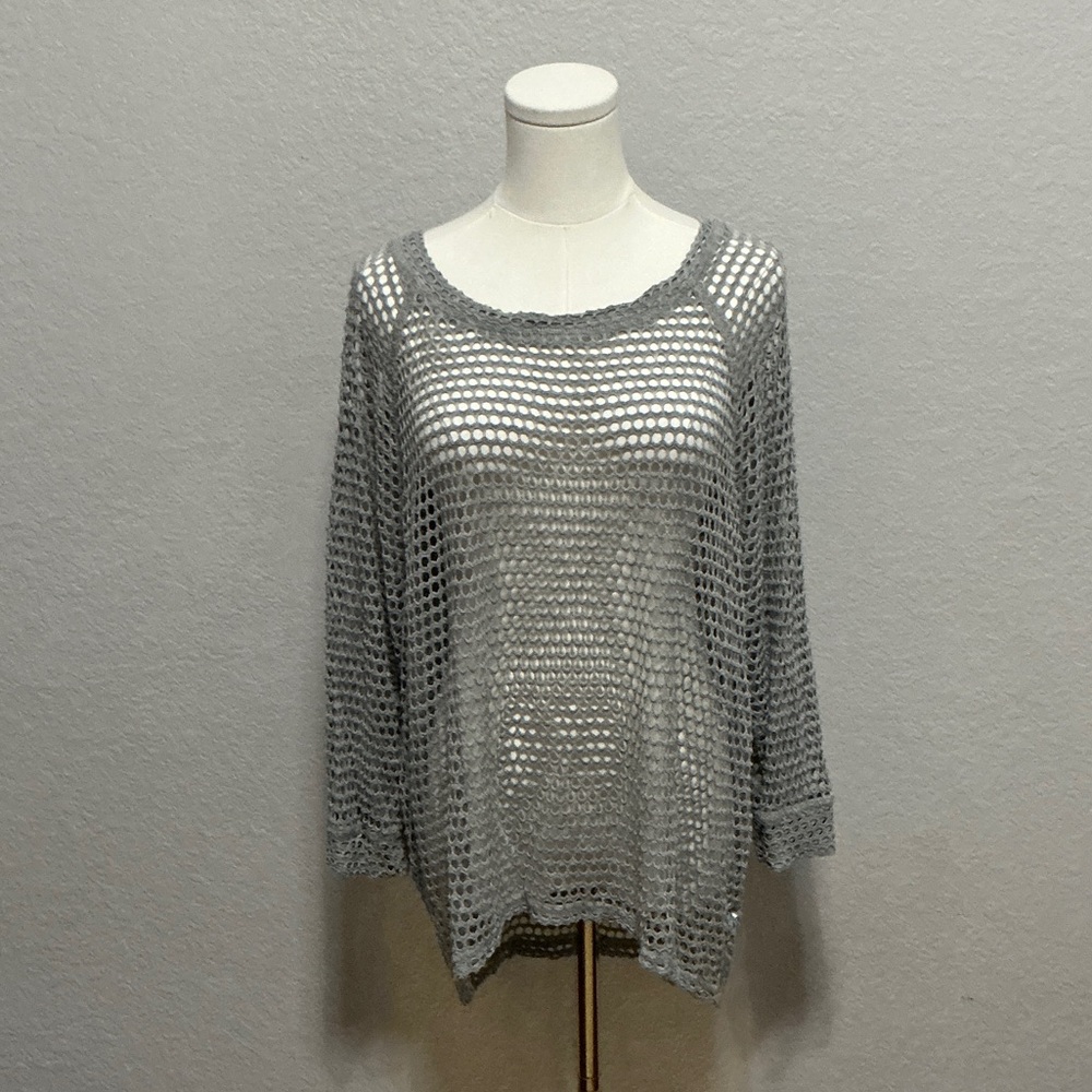 Women’s Light Gray Open-Knit Sweater